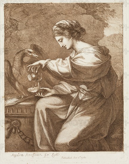 Angelica Kauffmann, Swiss, 1741-1807, Hebe with the Eagle, 1780, etching and aquatint printed in brown ink on laid paper, Plate: 8 1/4 × 6 3/8 inches (21 × 16.2 cm)