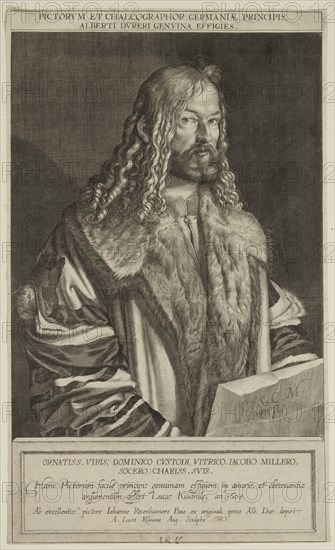 Lucas Kilian, German, 1579-1637, after Hans Rottenhammer, German, 1564-1625, Albrecht Durer, 1608, engraving printed in black ink on laid paper, Sheet (trimmed within plate mark): 13 1/4 × 8 inches (33.7 × 20.3 cm)