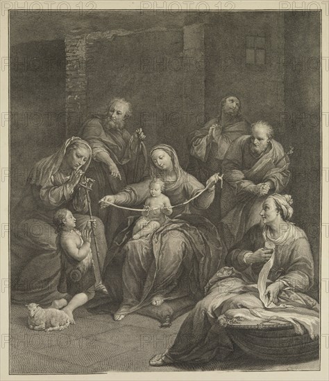 Philipp Andreas Kilian, German, 1714-1759, The Little Saint John Worshiping the Infant Christ, between 1714 and 1759, engraving printed in black ink on laid paper, Plate: 23 × 18 5/8 inches (58.4 × 47.3 cm)