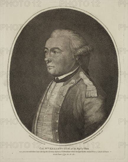 William Baillie, English, 1723-1810, Lieutenant Colonel Kellett, 1786, crayon manner engraving and etching printed in black ink on wove paper, Plate: 7 5/8 × 6 inches (19.4 × 15.2 cm)