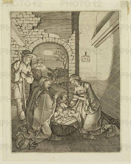 Ludwig Krug, German, 1490-1532, Adoration of the Shepherds, 1516, engraving and etching printed in black ink on laid paper, Plate: 6 1/2 × 5 1/8 inches (16.5 × 13 cm)