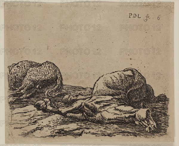 Pieter de Laer, Dutch, 1592-1642, Dead Horses, between 1592 and 1642, etching printed in black ink on laid paper, Plate: 3 1/4 × 3 7/8 inches (8.3 × 9.8 cm)