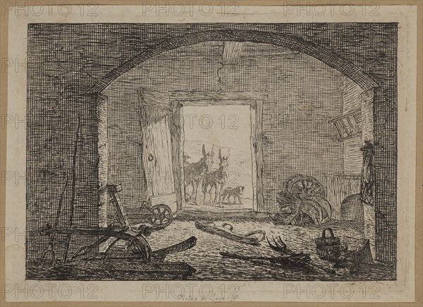 Pieter de Laer, Dutch, 1592-1642, Mules, ca. 1636, etching printed in black ink on laid paper, Plate: 5 × 7 inches (12.7 × 17.8 cm)