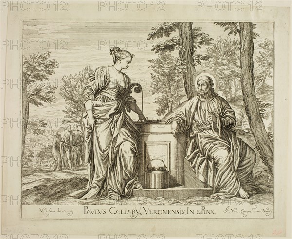 Valentin Lefebvre, Flemish, 1642-1682, after Paolo Veronese, Italian, 1528-1588, Christ at the Well of Samaria, mid-17th century, etching printed in black ink on laid paper, Plate: 11 3/8 × 14 1/2 inches (28.9 × 36.8 cm)