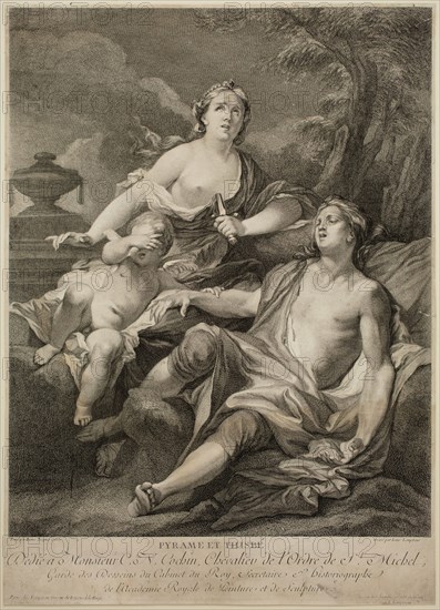 Louis Simon Lempereur, French, 1728-1807, after Pierre Jacques Cazes, French, 1676-1754, Pyrame et Thisbe, 18th/19th Century, Etching and engraving printed in black on laid paper, sheet trimmed within plate mark: