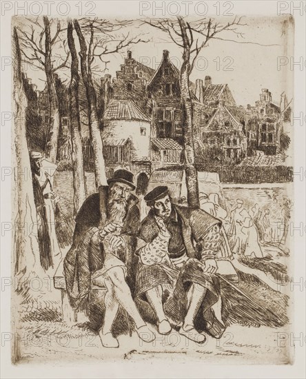 Hendrik Jan Augustyn Leys, Belgian, 1815-1869, Promenade hors des murs, ca. 1869, etching printed in brown ink on wove paper, Plate: 7 3/8 × 6 inches (18.7 × 15.2 cm)
