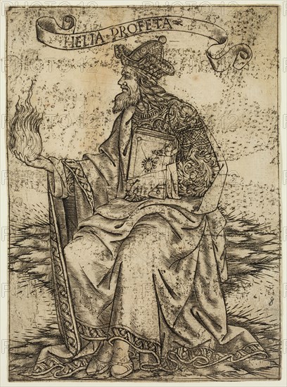 Baccio Baldini, Italian, 1436-1515, Elijah, mid 15th/early 16th Century, engraving printed in black ink on laid paper, sheet (trimmed within platemark): 5 5/8 x 4 in. (14.2 x 10.3 cm)