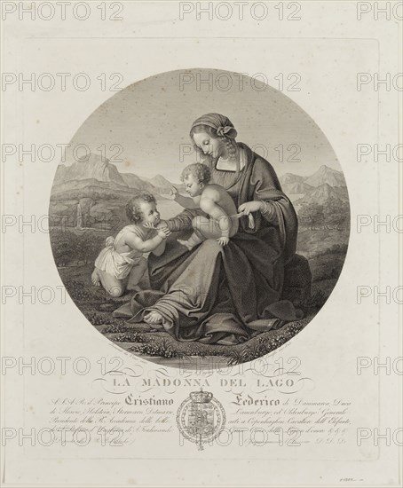 Giuseppe Longhi, Italian, 1766-1831, after Leonardo da Vinci, Italian, 1452-1519, La Madonna del Lago, 1825, Engraving printed in black ink on wove paper, Image (diameter): 10 1/4 inches (26 cm)