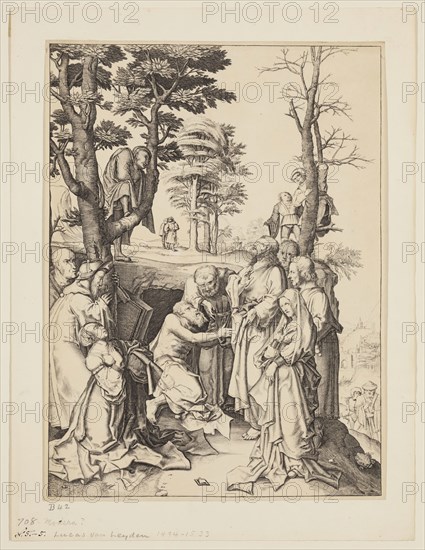 Unknown (Dutch), after Lucas van Leyden, Netherlandish, 1494-1533, Raising of Lazarus, between 1508 and 1887, engraving printed in black ink on laid paper, Sheet (trimmed within plate mark): 10 3/4 × 8 inches (27.3 × 20.3 cm)