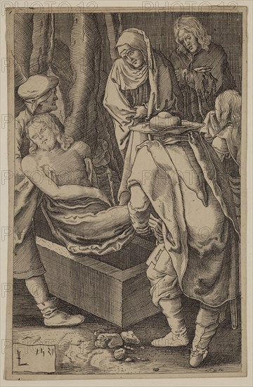 Unknown (Dutch), after Lucas van Leyden, Netherlandish, 1494-1533, The Entombment, between 1521 and 1887, etching and engraving printed in black ink on wove paper, Sheet (trimmed within plate mark): 4 5/8 × 3 inches (11.7 × 7.6 cm)