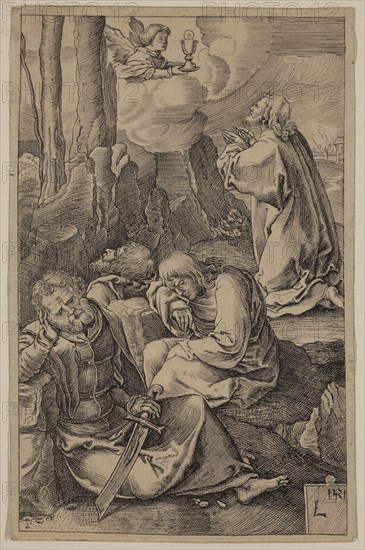 Unknown (Dutch), after Lucas van Leyden, Netherlandish, 1494-1533, The Agony in the Garden, between 1521 and 1887, etching and engraving printed in black ink on wove paper, Sheet (trimmed within plate mark): 4 5/8 × 3 inches (11.7 × 7.6 cm)