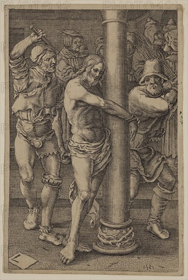 Unknown (Dutch), after Lucas van Leyden, Netherlandish, 1494-1533, The Flagellation, between 1521 and 1887, etching and engraving printed in black ink on wove paper, Sheet (trimmed within plate mark): 4 5/8 × 3 1/8 inches (11.7 × 7.9 cm)