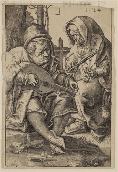 Unknown (Dutch), after Lucas van Leyden, Netherlandish, 1494-1533, Musicians, between 1524 and 1887, Engraving printed in black ink on wove paper, Sheet (trimmed within plate mark): 4 1/2 × 3 inches (11.4 × 7.6 cm)