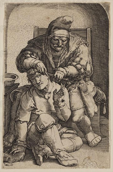 Unknown (Dutch), after Lucas van Leyden, Netherlandish, 1494-1533, The Surgeon, between 1524 and 1885, engraving printed in black ink on wove? paper, Sheet (trimmed within plate mark): 4 1/2 × 3 inches (11.4 × 7.6 cm)