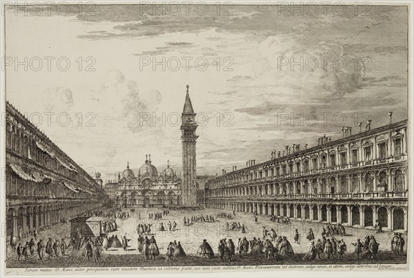 Michele Giovanni Marieschi, Italian, 1696-1743, Piazza San Marco, ca. 1741, etching printed in black ink on laid paper, Image: 11 3/8 × 17 3/8 inches (28.9 × 44.1 cm)
