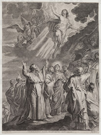 Ignatius Cornelius Marinus, Flemish, 1599-1639, after Peter Paul Rubens, Flemish, 1577-1640, The Ascension of Christ, early 17th century, engraving printed in black ink on laid paper, Sheet (trimmed within plate mark): 17 3/4 × 13 1/8 inches (45.1 × 33.3 cm)