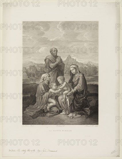 Jean Baptiste Massard, French, 1740-1822, after Nicolas Poussin, French, 1594-1665, La Sainte Famille, early 19th century, etching and engraving printed in black ink on wove paper, Plate: 17 × 12 3/8 inches (43.2 × 31.4 cm)
