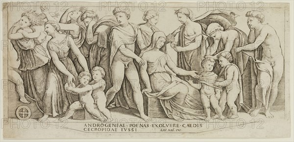 Master of the Die, Italian, Marriage of Jason and Creusa, 16th century, engraving printed in black ink on laid paper, Plate: 5 3/4 × 12 1/2 inches (14.6 × 31.8 cm)