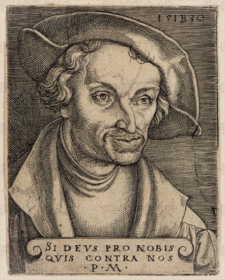 Master I. B., German, Melanchthon, 1530, engraving printed in black ink on laid paper, Sheet (trimmed within plate mark): 3 3/8 × 2 5/8 inches (8.6 × 6.7 cm)