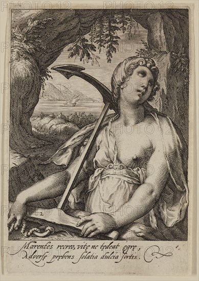 Jacobus Matham, Dutch, 1571-1631, after Hendrick Goltzius, Dutch, 1558-1617, Hope, 1597, engraving printed in black ink on laid paper, Plate: 6 × 4 inches (15.2 × 10.2 cm)