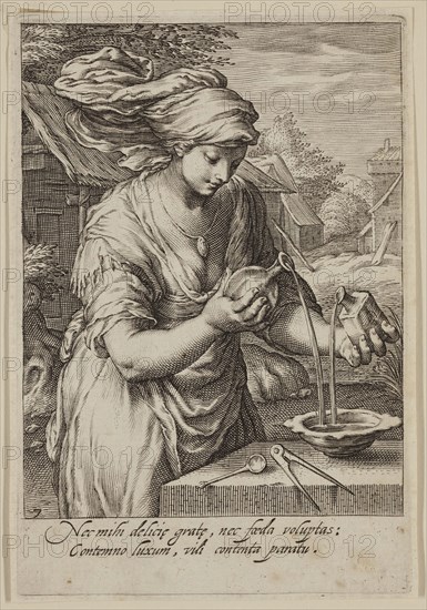 Jacobus Matham, Dutch, 1571-1631, after Hendrick Goltzius, Dutch, 1558-1617, Temperance, 1597, engraving printed in black ink on laid paper, Plate: 6 × 4 1/8 inches (15.2 × 10.5 cm)