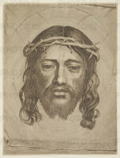 Claude Mellan, French, 1598-1688, Head of Christ, between 1598 and 1688, engraving printed in black ink on laid paper, Plate: 16 1/2 × 12 1/2 inches (41.9 × 31.8 cm)