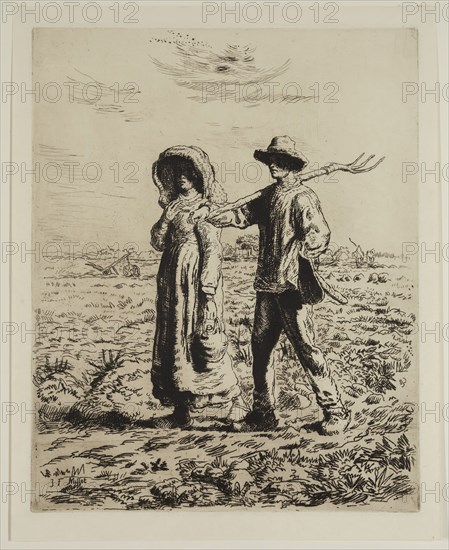 August Barry, American, after Jean-François Millet, French, 1814-1875, Arrival in the Fields, 19th century, etching printed in black ink on wove paper, Plate: 15 1/8 × 12 1/8 inches (38.4 × 30.8 cm)