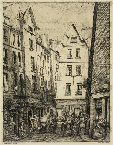 Charles Meryon, French, 1821-1868, La Rue Pirouette aux Halles, 1860, etching printed in black ink on laid paper, Plate: 6 × 4 1/2 inches (15.2 × 11.4 cm)