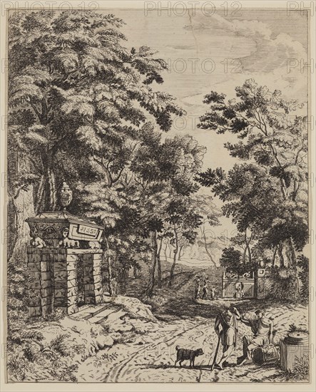 Unknown (Dutch), after Aelbert Meyeringh, Dutch, 1645-1714, Mausoleum, between 1695 and 1887, etching printed in black ink on laid paper, Sheet (trimmed within plate mark): 9 1/8 × 7 3/8 inches (23.2 × 18.7 cm)