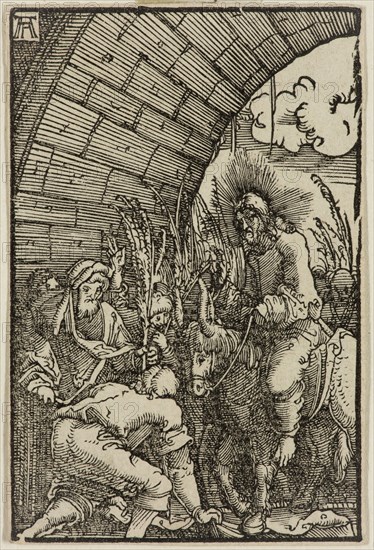 Albrecht Altdorfer, German, 1480-1538, Christ's Entry into Jerusalem, ca. 1513, woodcut printed in black ink on laid paper, Image: 2 7/8 × 1 7/8 inches (7.3 × 4.8 cm)