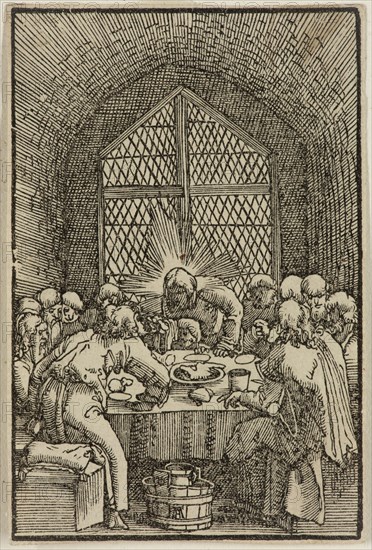 Albrecht Altdorfer, German, 1480-1538, The Last Supper, ca. 1513, woodcut printed in black ink on laid paper, Image: 2 7/8 × 1 7/8 inches (7.3 × 4.8 cm)