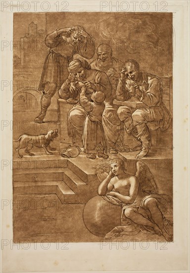 Francesco Bartolozzi, Italian, 1727-1815, after Annibale Carracci, Italian, 1560-1609, Fortune, 1765, etching and mezzotint printed in brown ink on laid paper, Plate: 19 1/4 × 13 5/8 inches (48.9 × 34.6 cm)