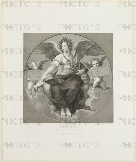 Raphael Morghen, Italian, 1758-1833, after Raphael, Italian, 1483-1520, Poesy, between 1758 and 1833, Engraving printed in black ink on wove paper, Plate: 16 1/4 × 14 5/8 inches (41.3 × 37.1 cm)