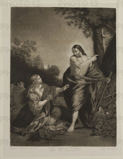John Murphy, English, 1748-1878, after Pietro da Cortona, Italian, 1596-1669, Christ Appearing to Mary after His Resurrection, 18th century, mezzotint printed in black ink, Image: 18 1/4 × 14 inches (46.4 × 35.6 cm)