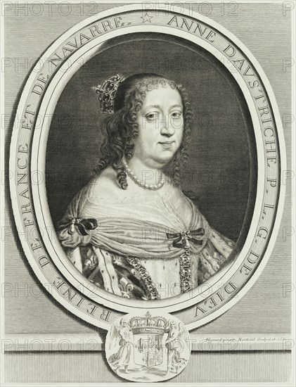 Robert Nanteuil, French, 1623-1678, after Pierre Mignard, French, 1612-1695, Anne d'Austriche, 1660, engraving and etching printed in black ink on laid paper, Plate: 12 3/4 × 9 3/4 inches (32.4 × 24.8 cm)