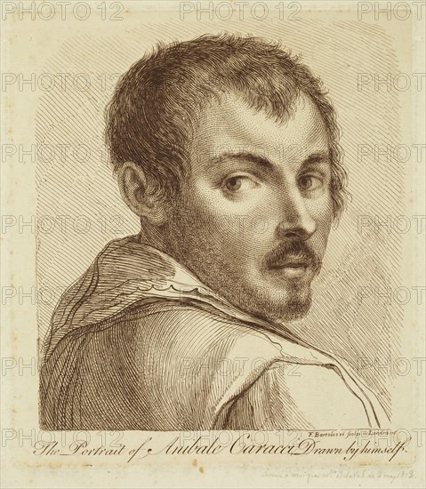 Francesco Bartolozzi, Italian, 1727-1815, after Annibale Carracci, Italian, 1560-1609, Annibale Carracci, ca. 1760, etching printed in brown ink on laid paper, Plate: 8 1/8 × 7 1/4 inches (20.6 × 18.4 cm)