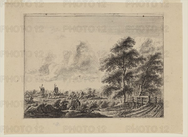 Giles Neyts, Flemish, 1623-1687, Little Bridge, 17th century, etching and engraving printed in black ink on laid paper, Plate: 5 × 6 3/4 inches (12.7 × 17.1 cm)