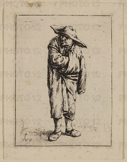 Adriaen van Ostade, Dutch, 1610-1685, Peasant Wrapped in a Cloak, ca. 1638, etching printed in black ink on laid paper, Plate: 3 3/8 × 2 1/2 inches (8.6 × 6.4 cm)