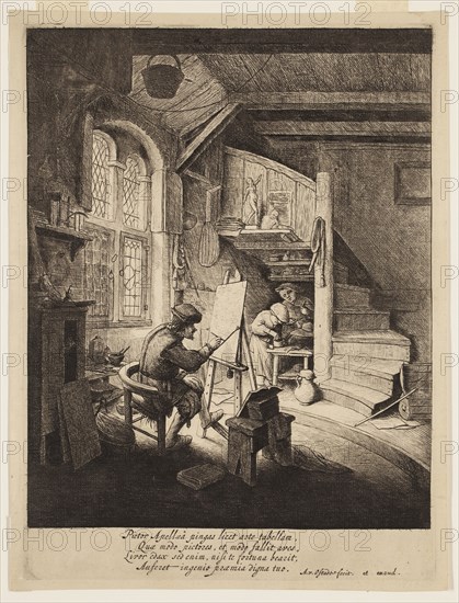 Adriaen van Ostade, Dutch, 1610-1685, Painter in His Studio, ca. 1667, etching and engraving printed in black ink on laid paper, Plate: 9 1/4 × 6 7/8 inches (23.5 × 17.5 cm)