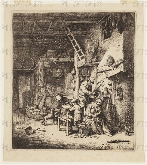 Adriaen van Ostade, Dutch, 1610-1685, Family, 1647, etching and engraving printed in black ink on laid paper, Plate: 7 × 6 1/4 inches (17.8 × 15.9 cm)