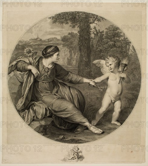 Francesco Bartolozzi, Italian, 1727-1815, after Annibale Carracci, Italian, 1560-1609, Clytia, between 1727 and 1815, engraving and etching printed in black ink on laid paper, Plate: 20 1/4 × 18 inches (51.4 × 45.7 cm)