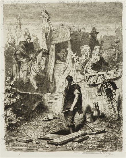 Carl Theodor Piloty, German, 1826-1886, Wallenstein's March to Eger, between mid-19th and late 19th century, etching printed in black ink on chine collé, Image: 7 7/8 × 6 3/8 inches (20 × 16.2 cm)