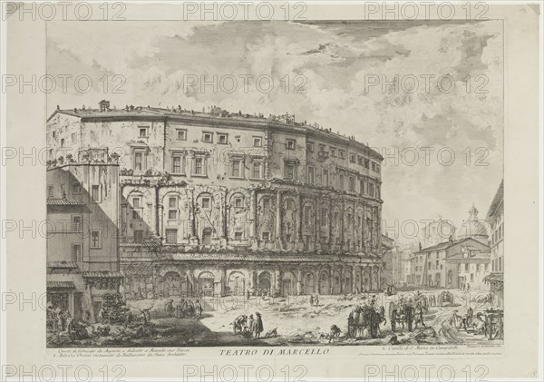 Giovanni Battista Piranesi, Italian, 1720-1778, The Theatre of Marcellus, 1757, etching printed in black ink on laid paper, Plate: 15 7/8 × 21 1/2 inches (40.3 × 54.6 cm)