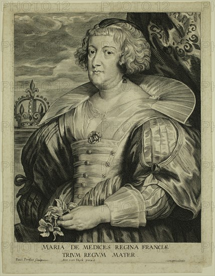 Paul Pontius, Flemish, 1603-1658, after Anton van Dyck, Flemish, 1599-1641, Maria de Medici, Queen of France, mid-17th century, engraving printed in black ink on laid paper, Plate: 9 5/8 × 7 1/4 inches (24.4 × 18.4 cm)