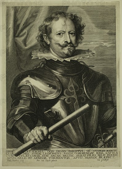 Paul Pontius, Flemish, 1603-1658, after Anton van Dyck, Flemish, 1599-1641, Don Diego Philip de Gusman, mid-17th century, engraving printed in black ink on laid paper, Plate: 9 5/8 × 6 7/8 inches (24.4 × 17.5 cm)