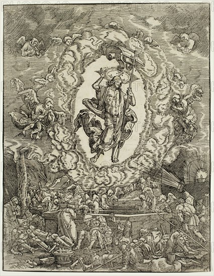 Albrecht Altdorfer, German, 1480-1538, The Resurrection of Christ, 1512, woodcut printed in black ink on laid paper, Sheet (trimmed to image edge): 9 × 7 inches (22.9 × 17.8 cm)