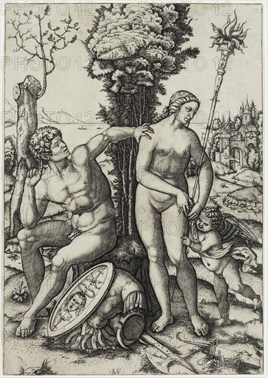 Marcantonio Raimondi, Italian, 1487-1534, Mars, Venus and Cupid, 1508, engraving printed in black ink on laid paper, Image and sheet: 11 3/4 × 8 1/4 inches (29.8 × 21 cm)