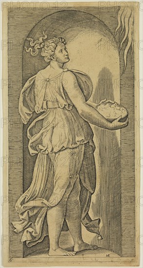 Marcantonio Raimondi, Italian, 1487-1534, after Raphael, Italian, 1483-1520, Hope, between 1487 and 1534, Engraving printed in black ink on wove paper, Plate: 8 1/2 × 4 1/4 inches (21.6 × 10.8 cm)