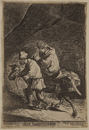 Unknown (Dutch), after Rembrandt Harmensz van Rijn, Dutch, 1606-1669, Flight into Egypt, 1633, etching printed in black ink on laid paper, Sheet (trimmed inside platemark): 3 1/2 × 23 5/8 inches (8.9 × 60 cm)