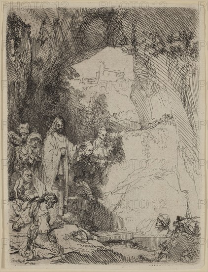 Rembrandt Harmensz van Rijn, Dutch, 1606-1669, Raising of Lazarus, 1642, etching printed in black ink on laid paper, Plate: 5 7/8 × 4 1/4 inches (14.9 × 10.8 cm)